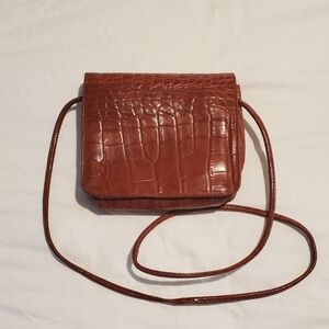 Vintage Osprey London Crocodile-Embossed Brown Crossbody Bag